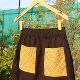 Black Cotton Shorts with Mustard Bagru Pockets