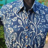 Indigo Dabu handblock leaf print tie-me-up crop top