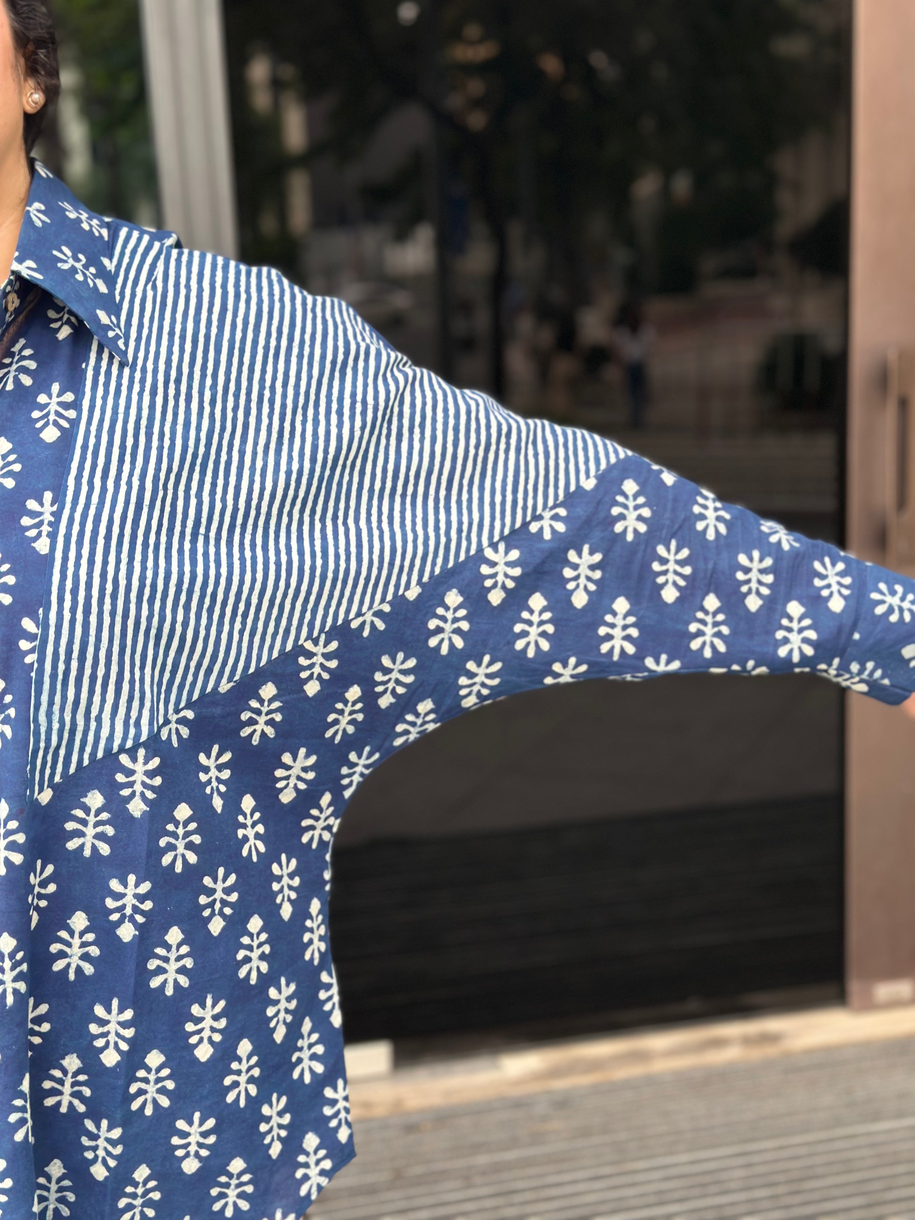 Indigo Escape: Indigo  Dabu Handblock Print Oversized Cotton Shirt”