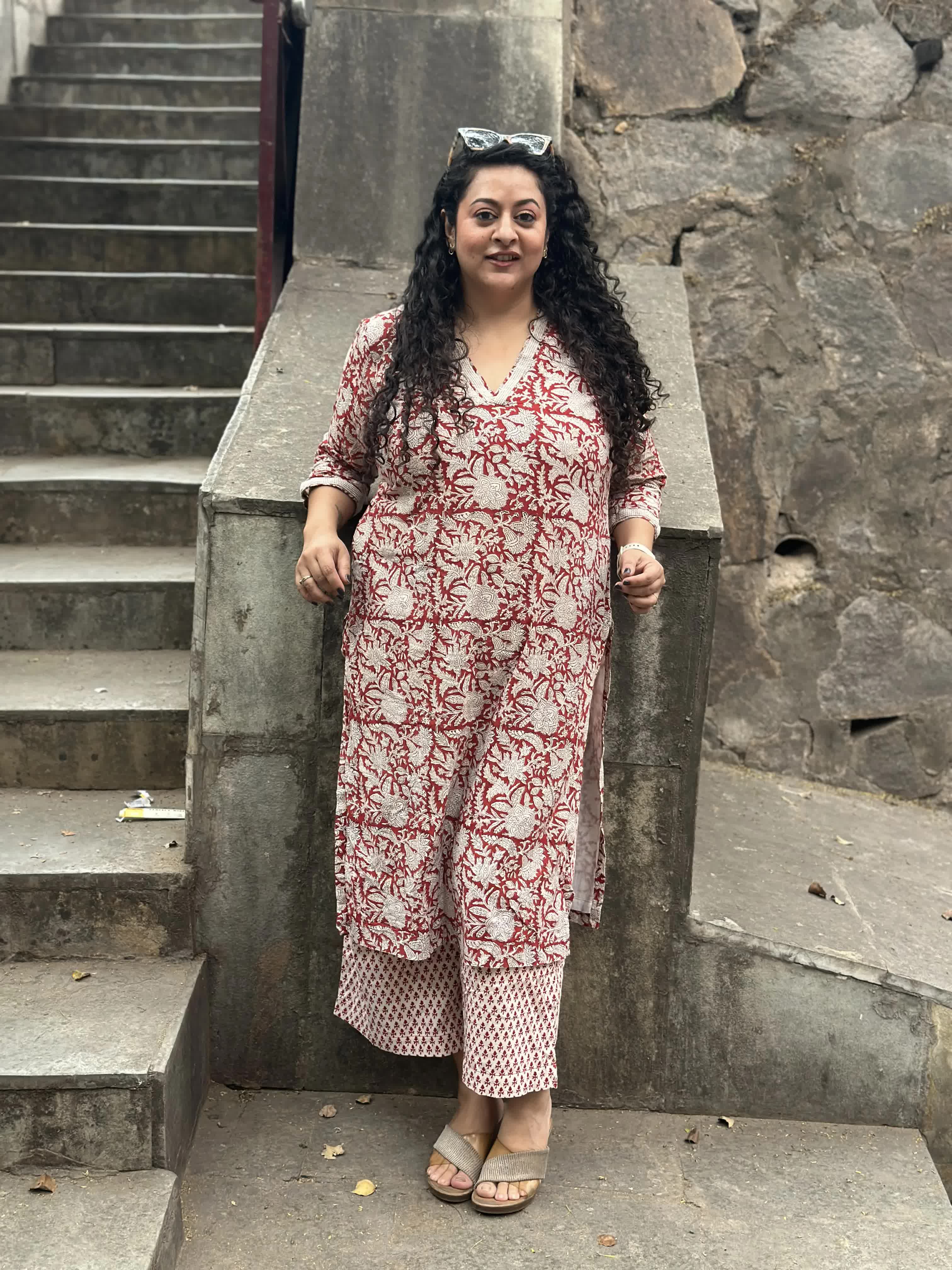 BAGRU AURA- Red handblock Print Cotton Kurta Pant Set/Co-ord Set