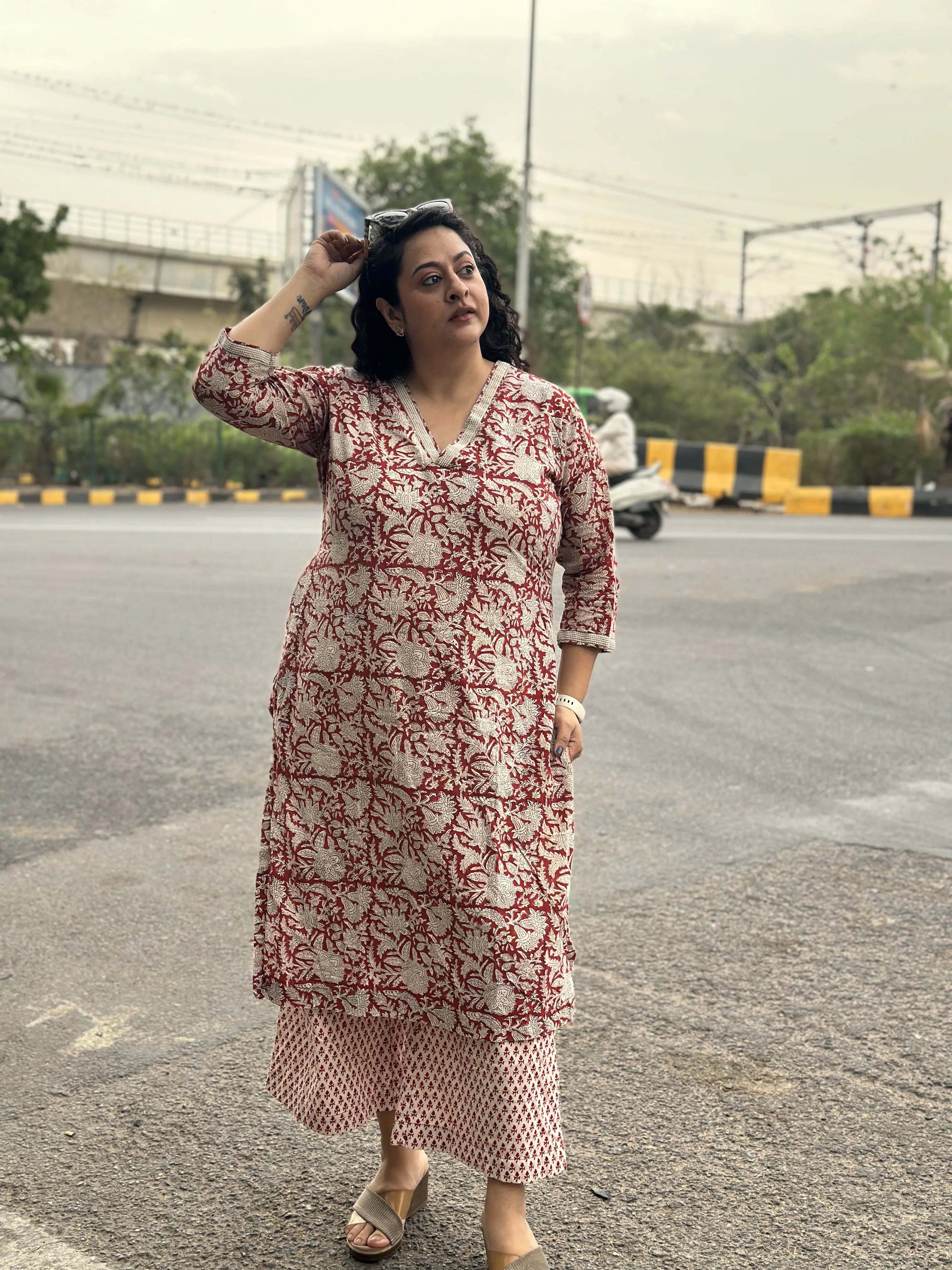 BAGRU AURA- Red handblock Print Cotton Kurta Pant Set/Co-ord Set