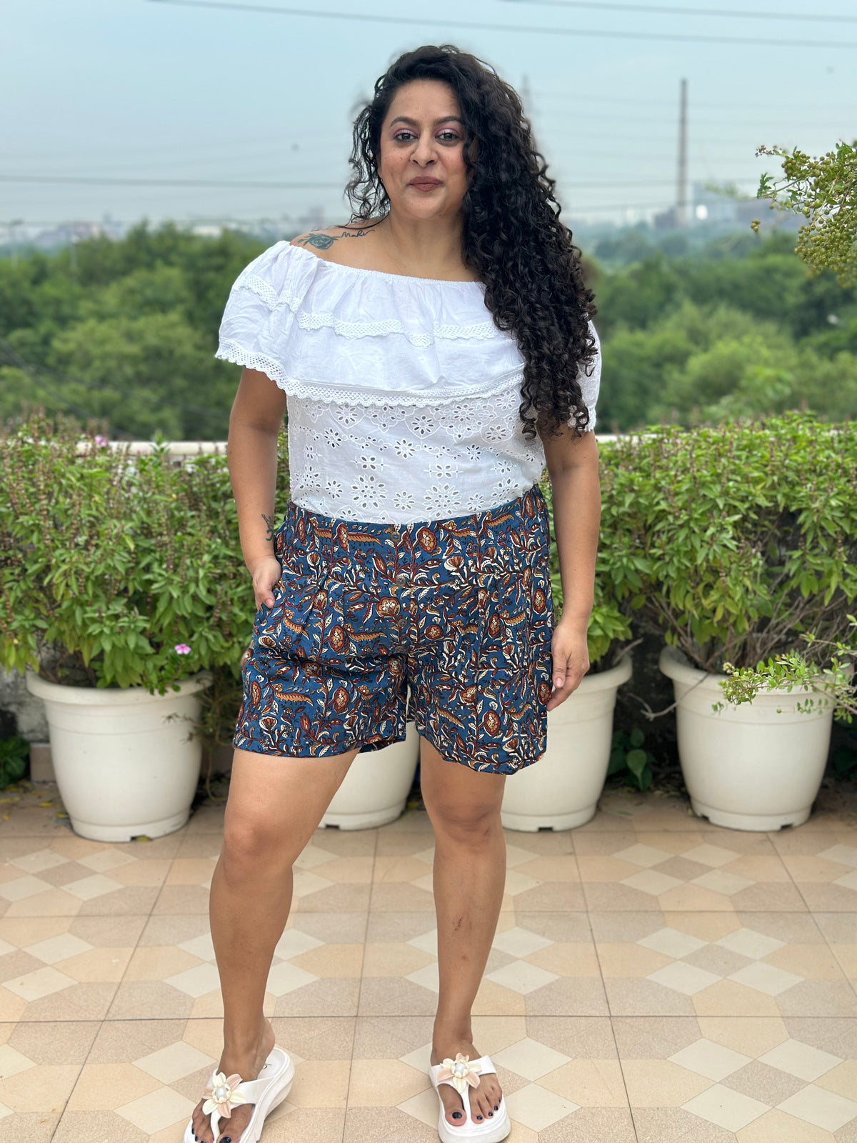 Indie Bloom- Bagru Kalamkari Handblock Print Cotton Shorts