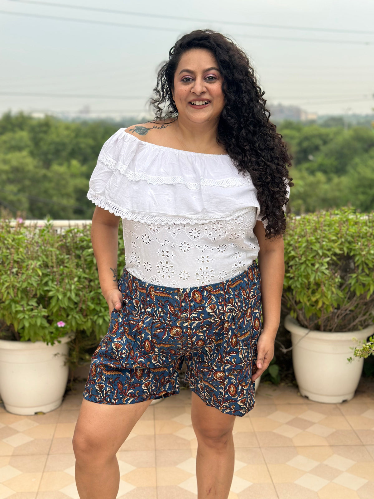 Indie Bloom- Bagru Kalamkari Handblock Print Cotton Shorts