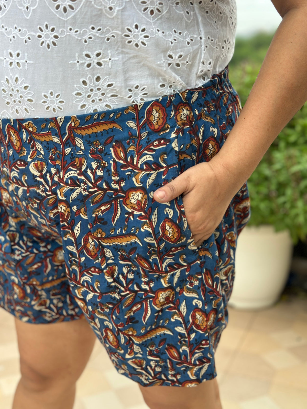 Indie Bloom- Bagru Kalamkari Handblock Print Cotton Shorts
