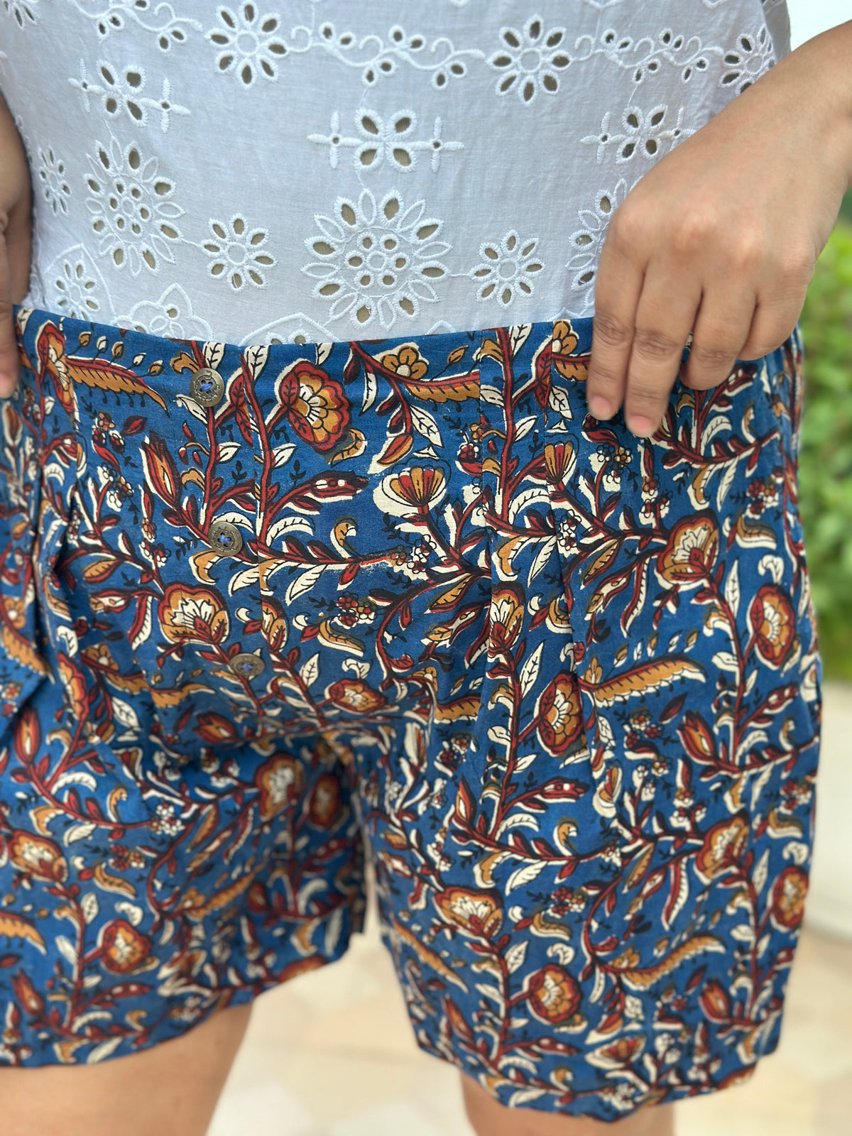 Indie Bloom- Bagru Kalamkari Handblock Print Cotton Shorts