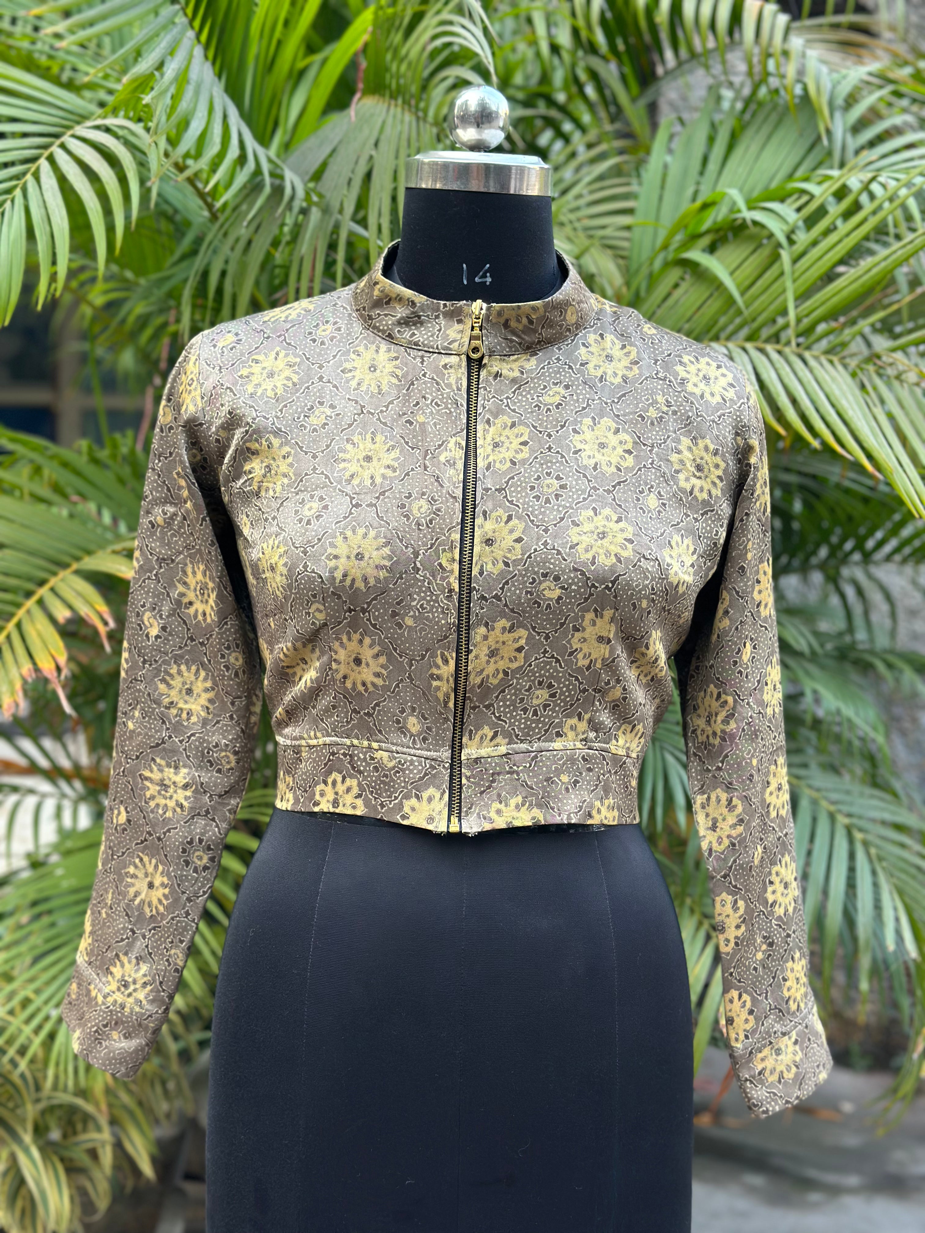 Golden Mirage- Ajrakh Handblock Printr Beige Mashru Silk Full sleeve blouse