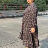 Black bagru handblock print modal cotton high low dress