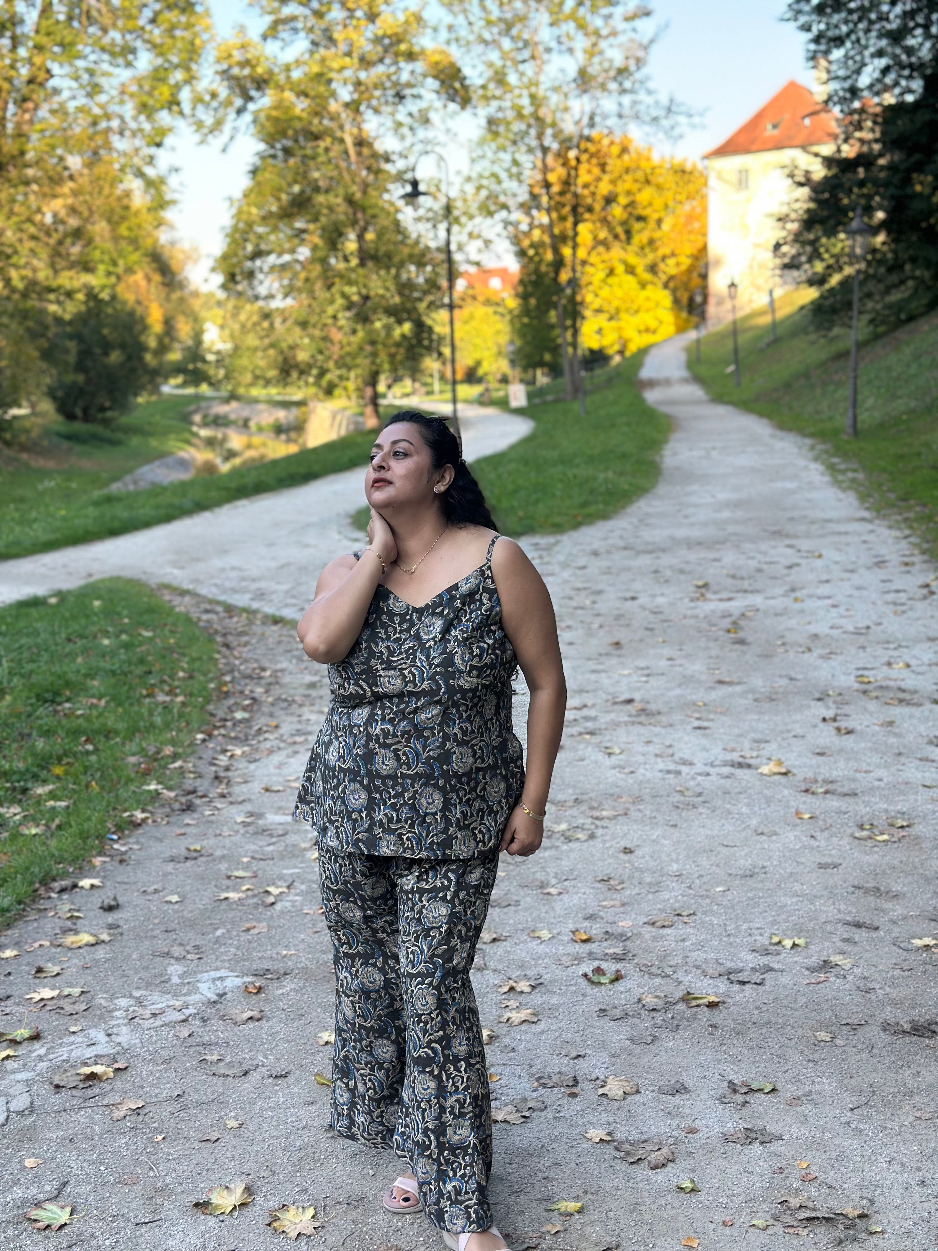 Flora Noir: Kalamkari Handblock Print Cotton Co-ord set