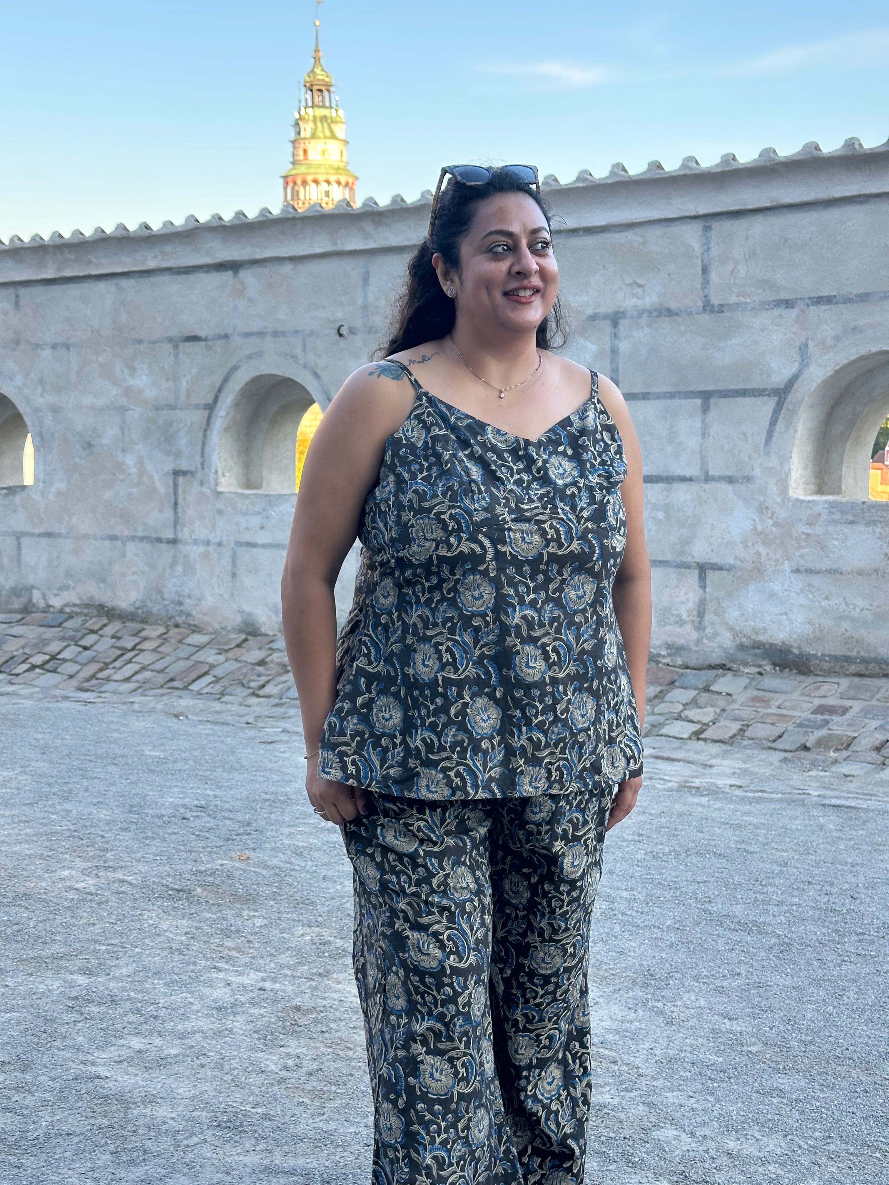 Flora Noir: Kalamkari Handblock Print Cotton Co-ord set