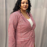 Peach Stripe Handblock Print Cotton Blazer