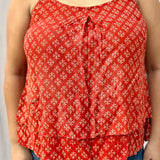 Red Bagru Booti Noodles Strap Modal Cotton Handblock Top