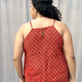 Red Bagru Booti Noodles Strap Modal Cotton Handblock Top