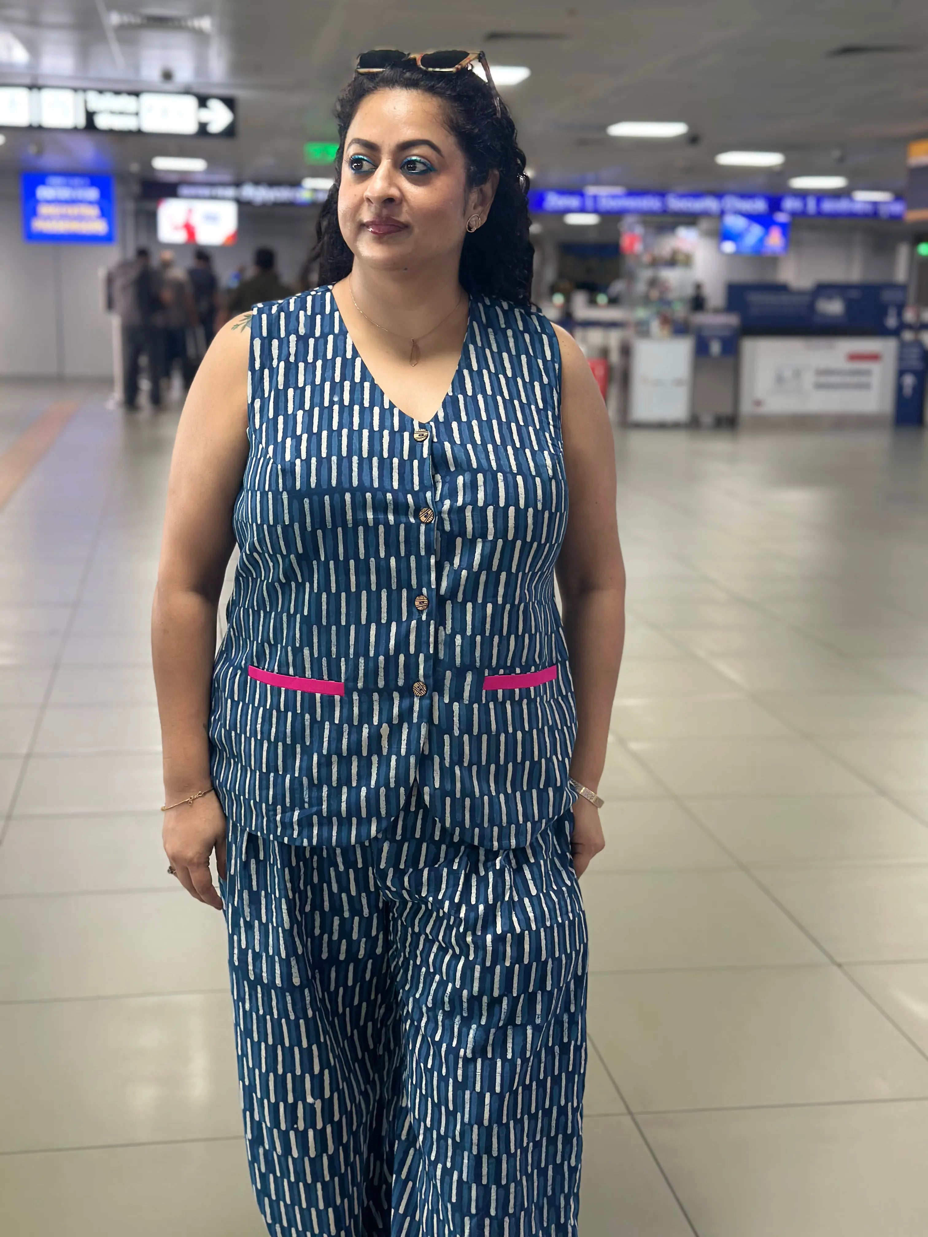 Indigo Nomad - Handblock print cotton Co-ord Set  with Vest and Balloon pants