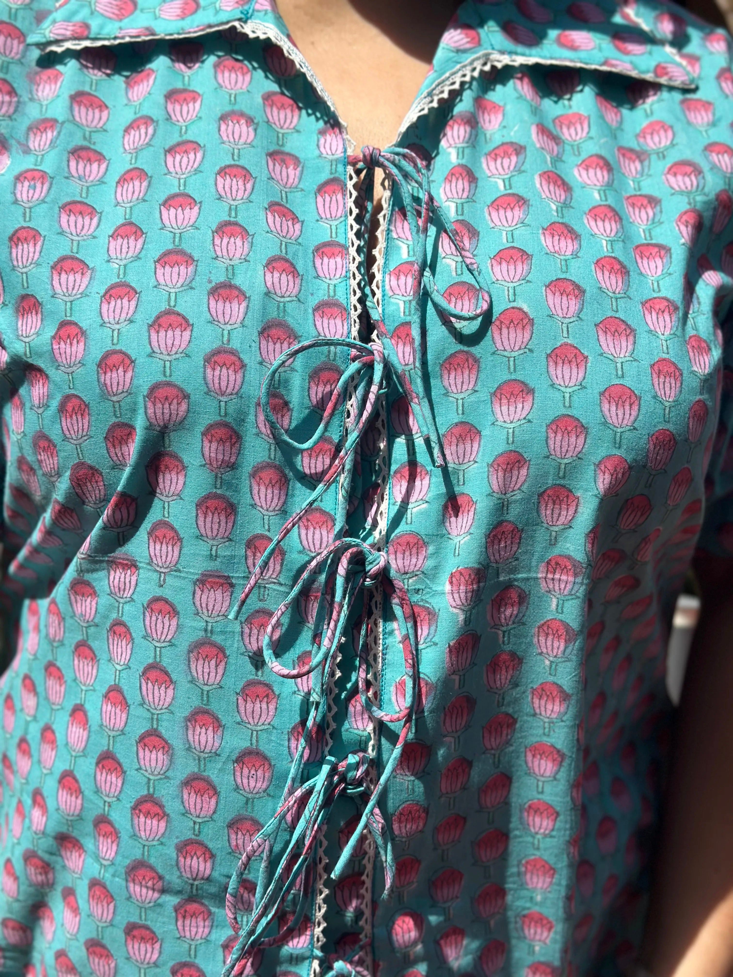 Tulip Breeze- Blue Sanganeri Handblock Print Cotton Co-ord set