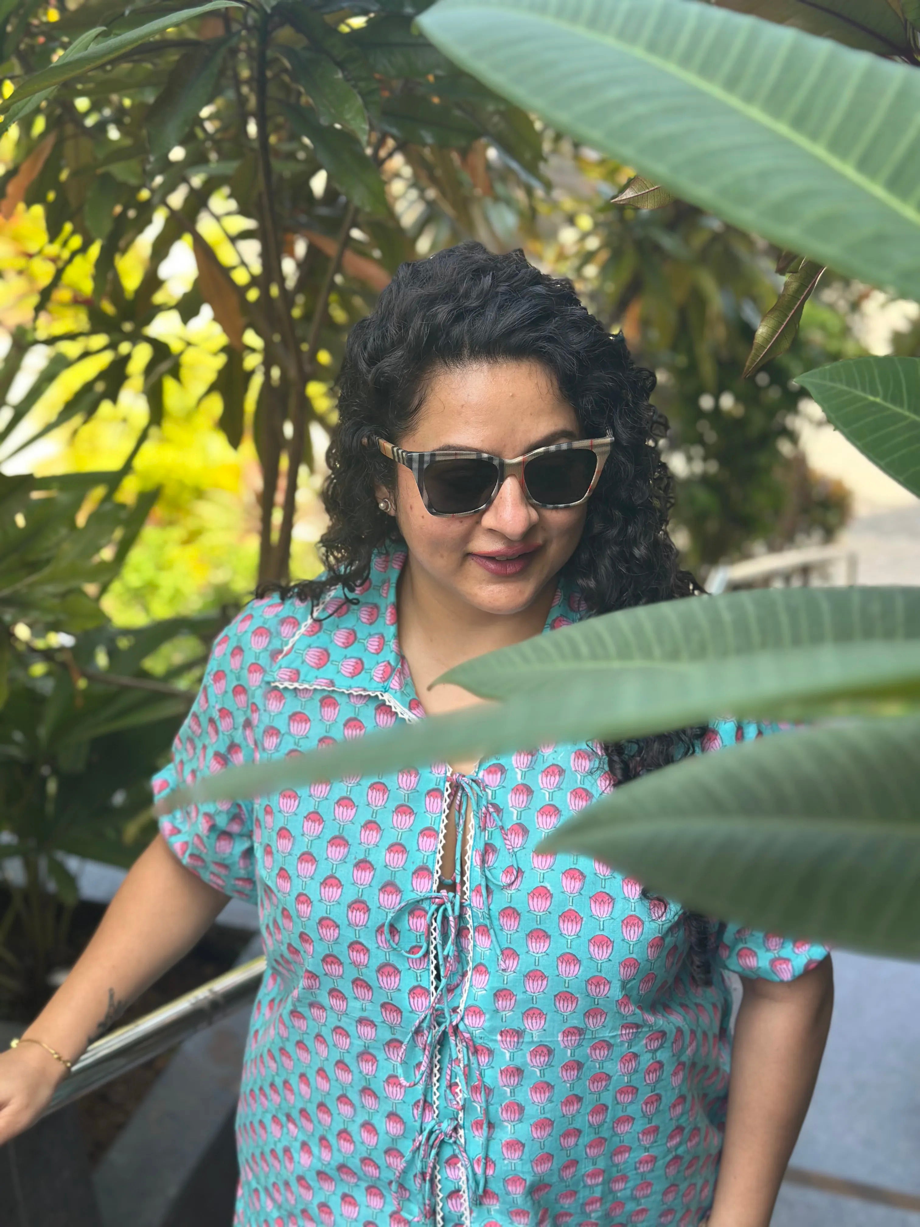 Tulip Breeze- Blue Sanganeri Handblock Print Cotton Co-ord set