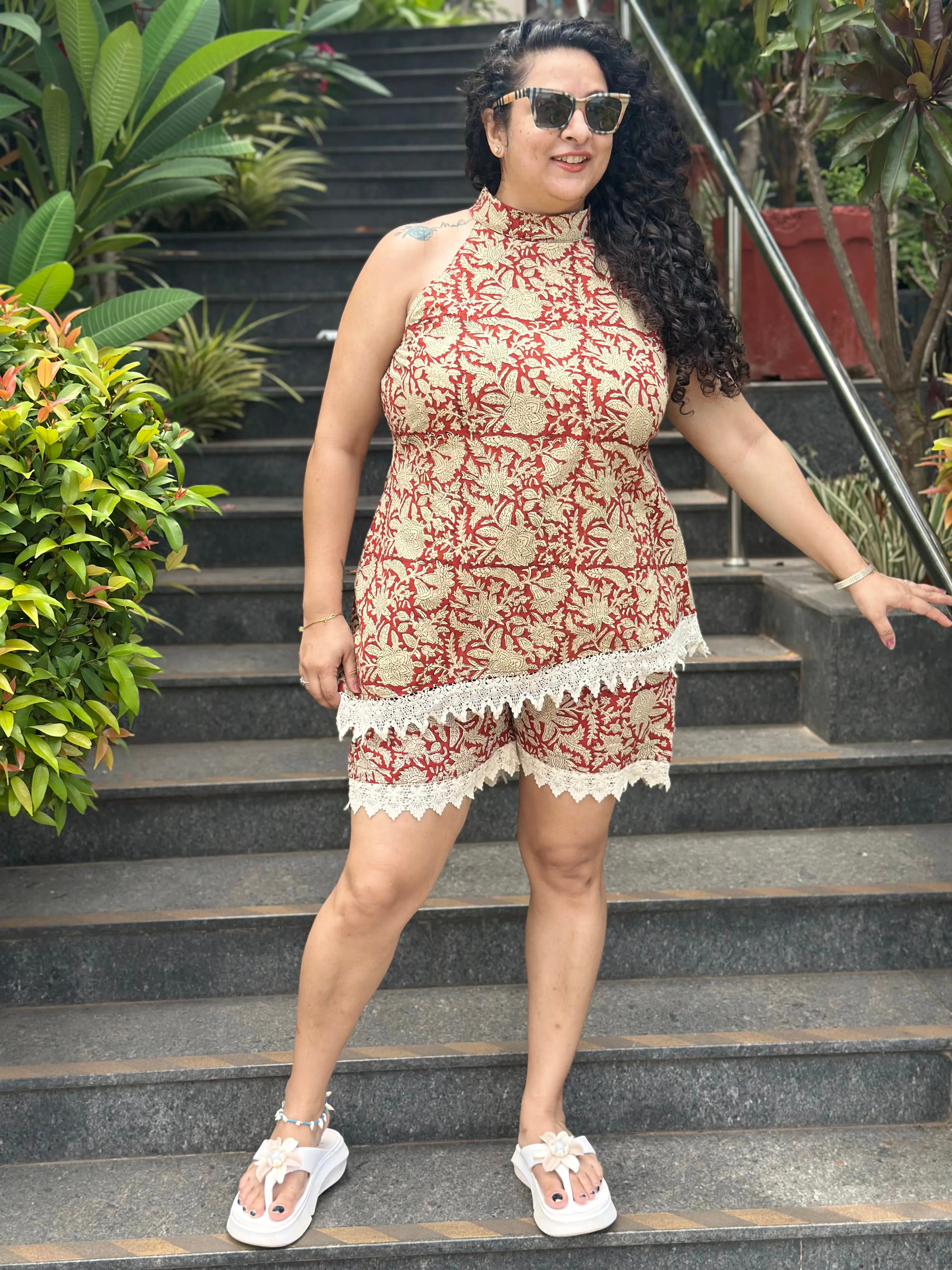 Jaipur Sunset- Red Bagru Handblock print Cotton Co-ord set