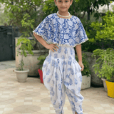 Blue Sanganeri Poncho Top and Dhoti Set