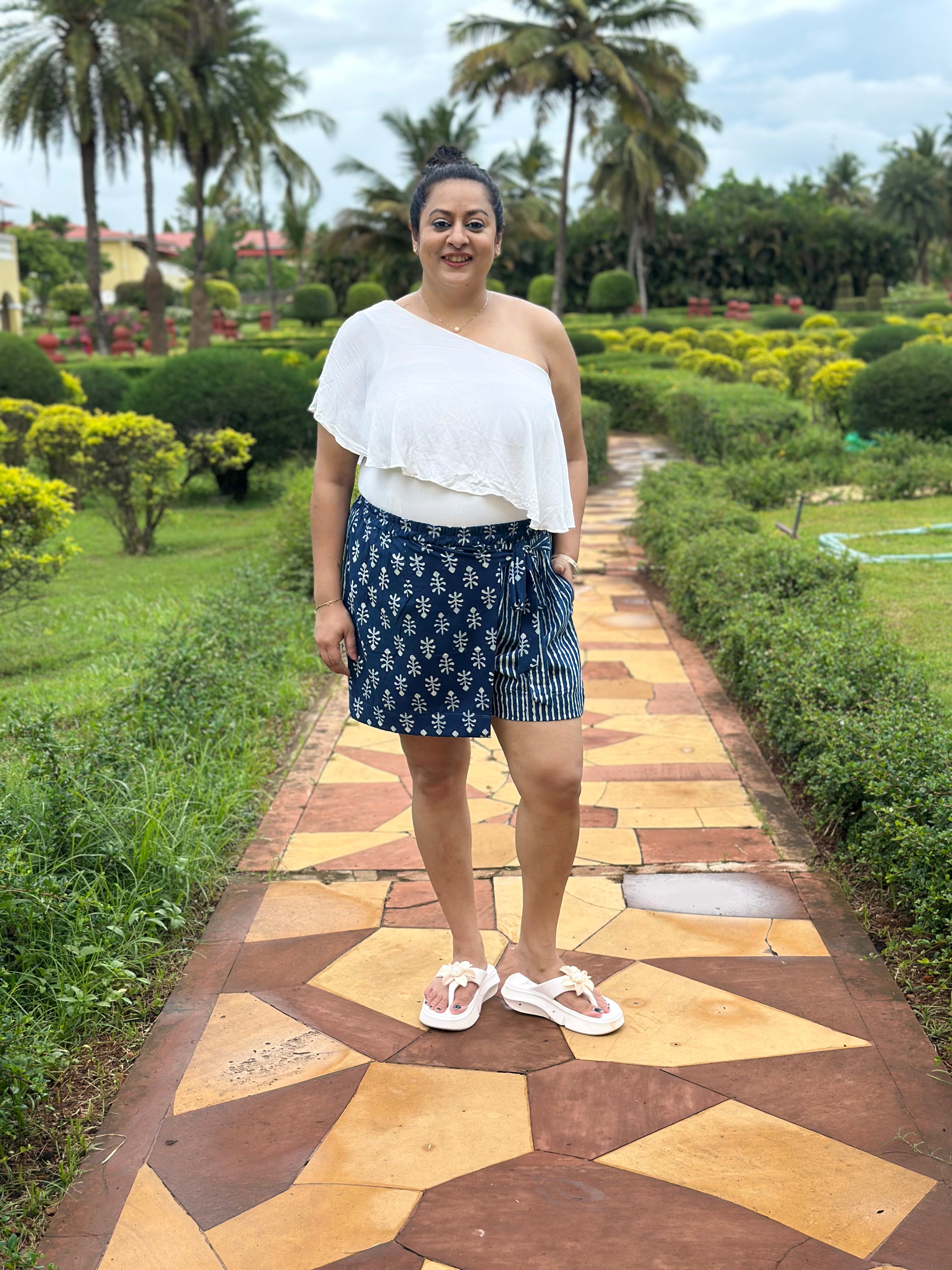 Boho Indigo Overlap Style Shorts Hand block print cotton Shorts
