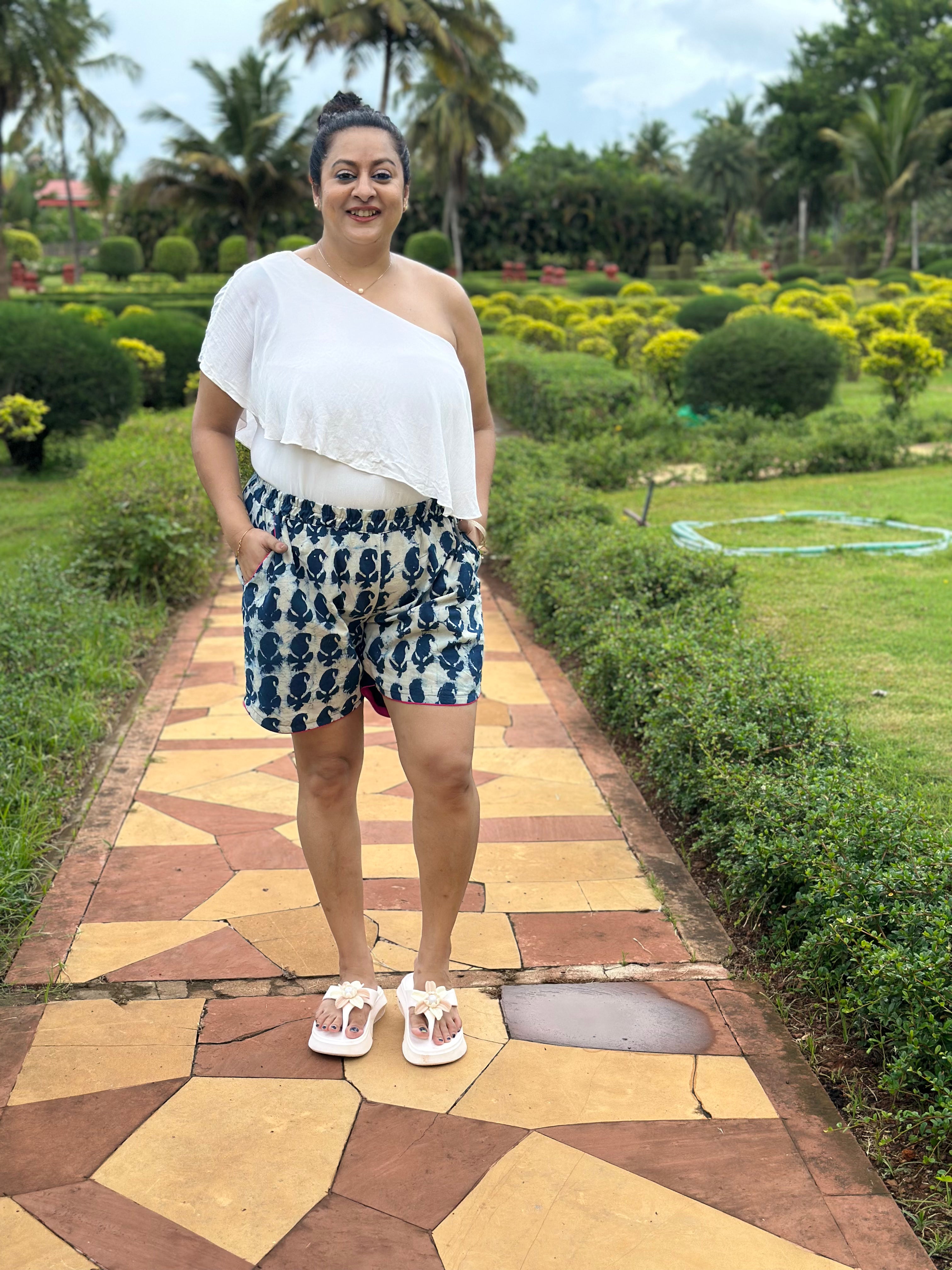 Pink Edge Paisley Handblock Print cotton shorts