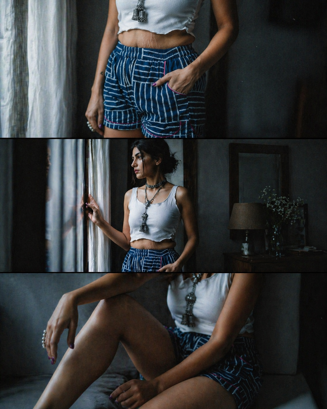 Indigo Dabu Brick pattern shorts