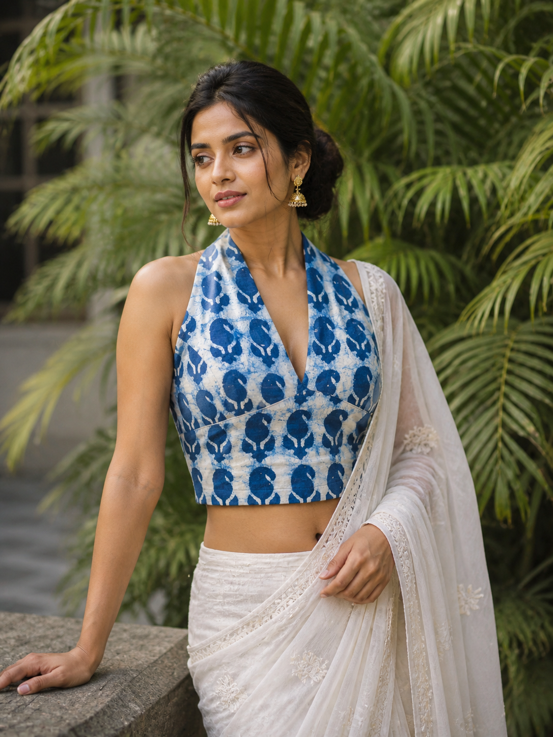 Neel Dhara- Bagru Handblock Paisley Print Backless Tie Up Cotton Crop Top