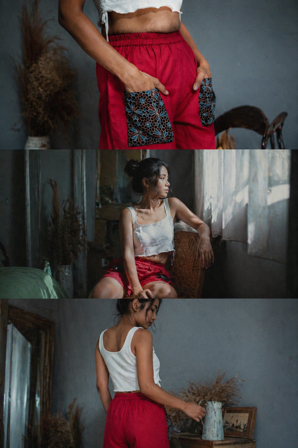 Red cotton Shorts with Ajrakh Pockets