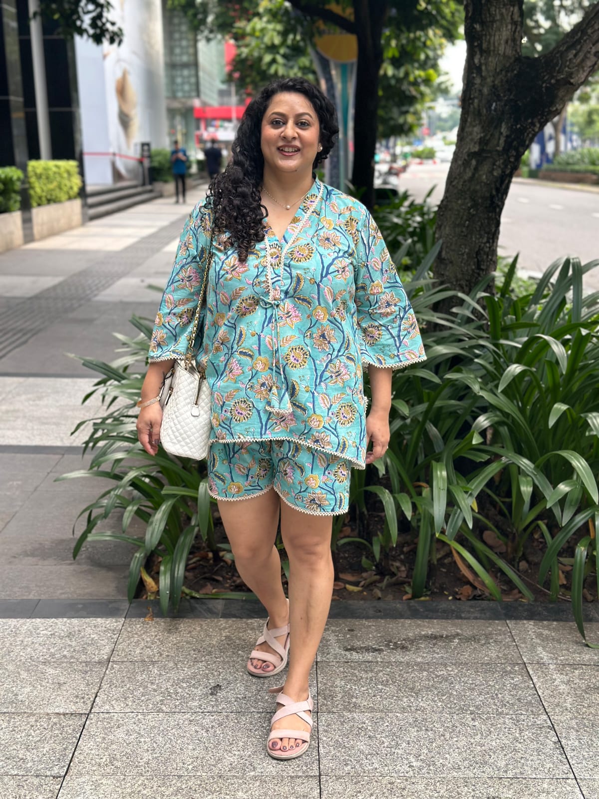 Tropical Bloom Set: Blue Sanganeri Handblock Print Cord Set