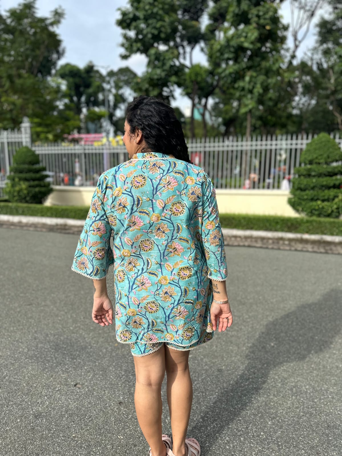 Tropical Bloom Set: Blue Sanganeri Handblock Print Cord Set