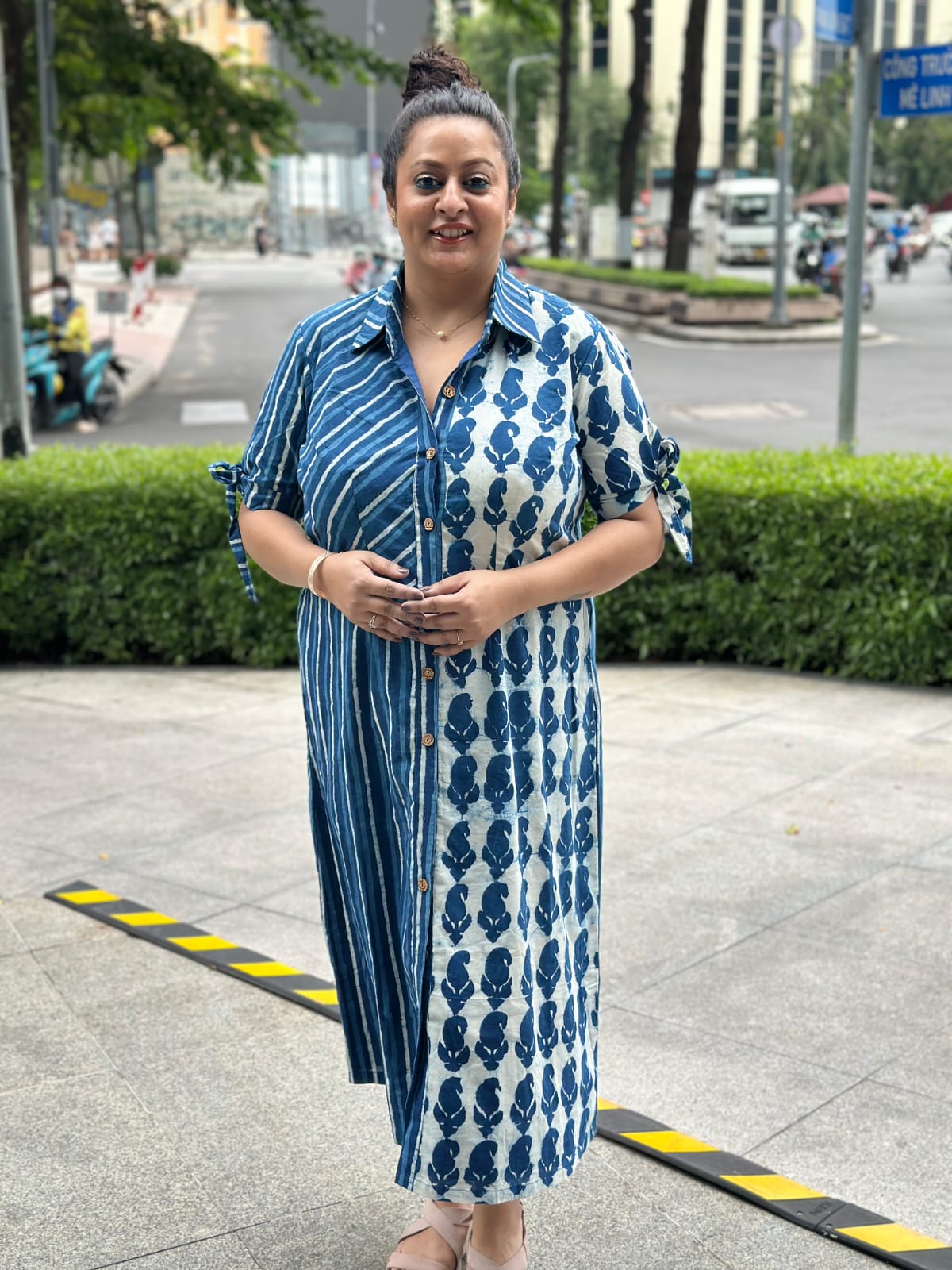 Blue Rhythm: Indigo Dabu Handblock Print Cotton Dress