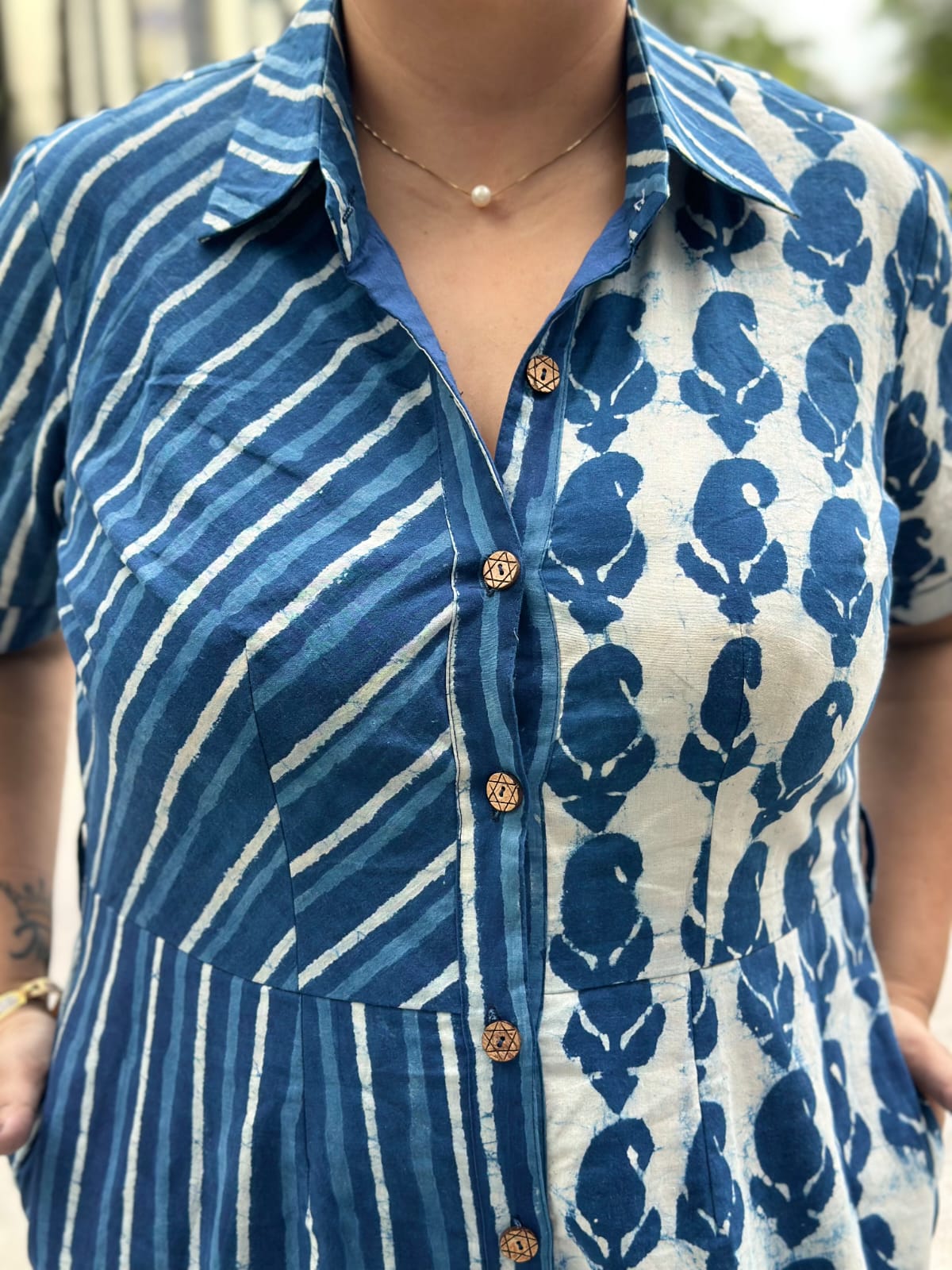 Blue Rhythm: Indigo Dabu Handblock Print Cotton Dress