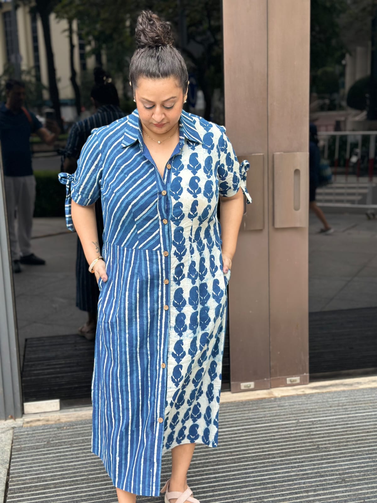 Blue Rhythm: Indigo Dabu Handblock Print Cotton Dress