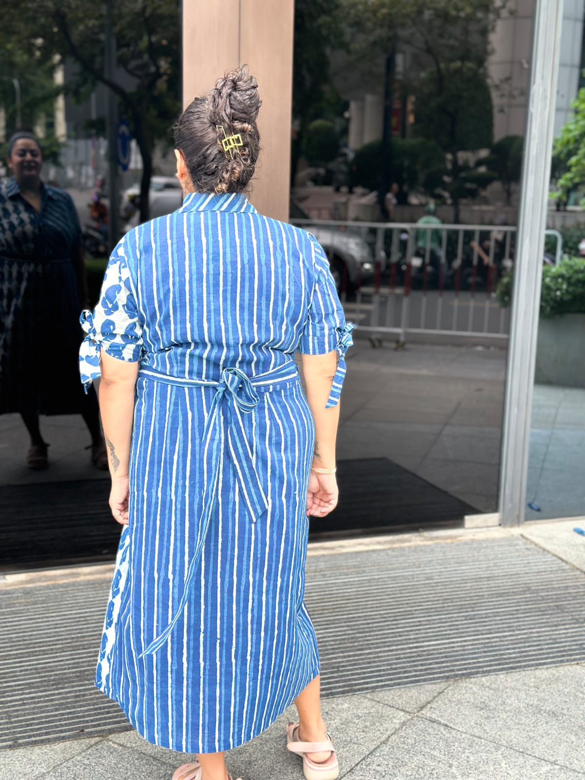 Blue Rhythm: Indigo Dabu Handblock Print Cotton Dress