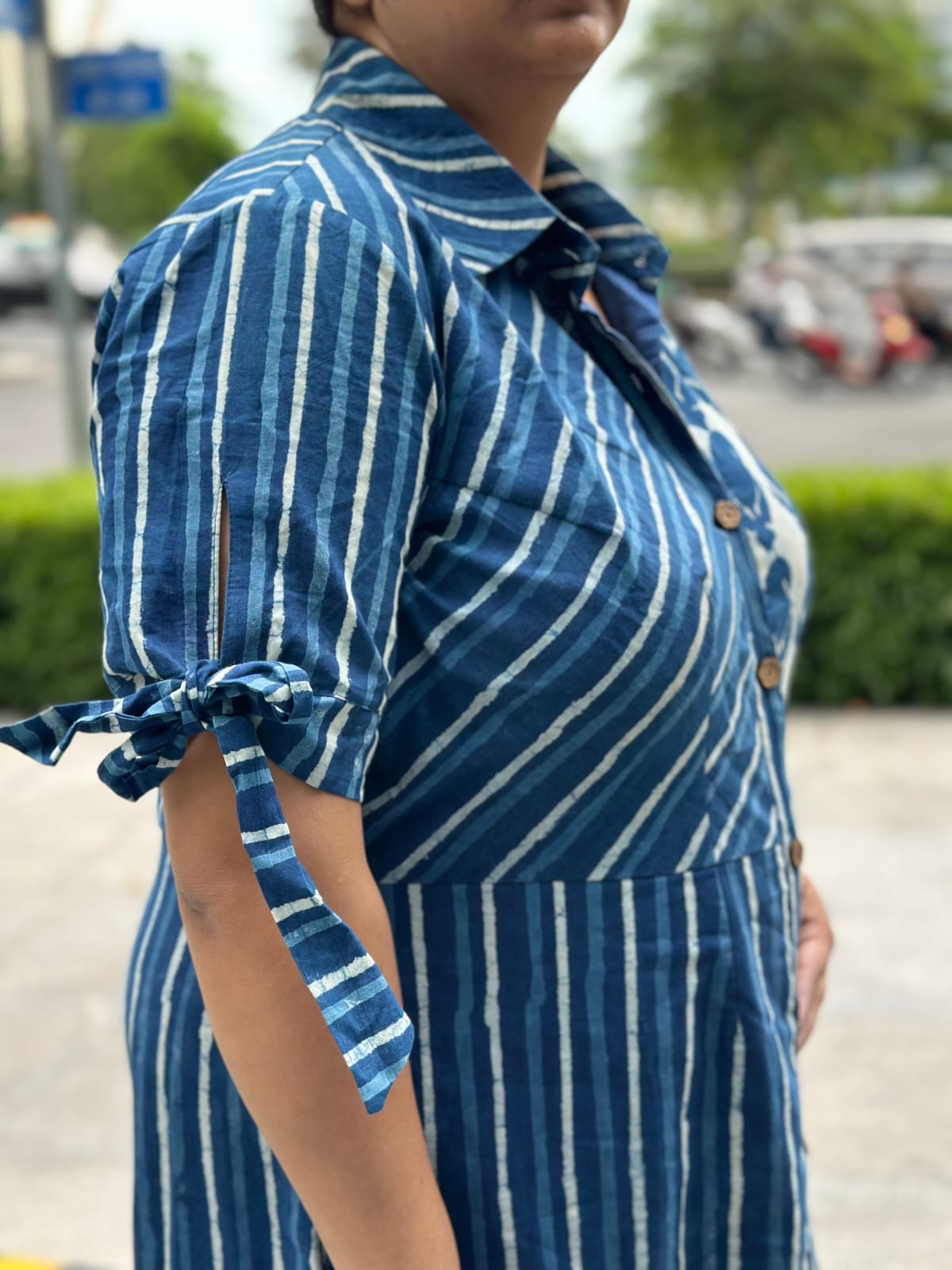 Blue Rhythm: Indigo Dabu Handblock Print Cotton Dress