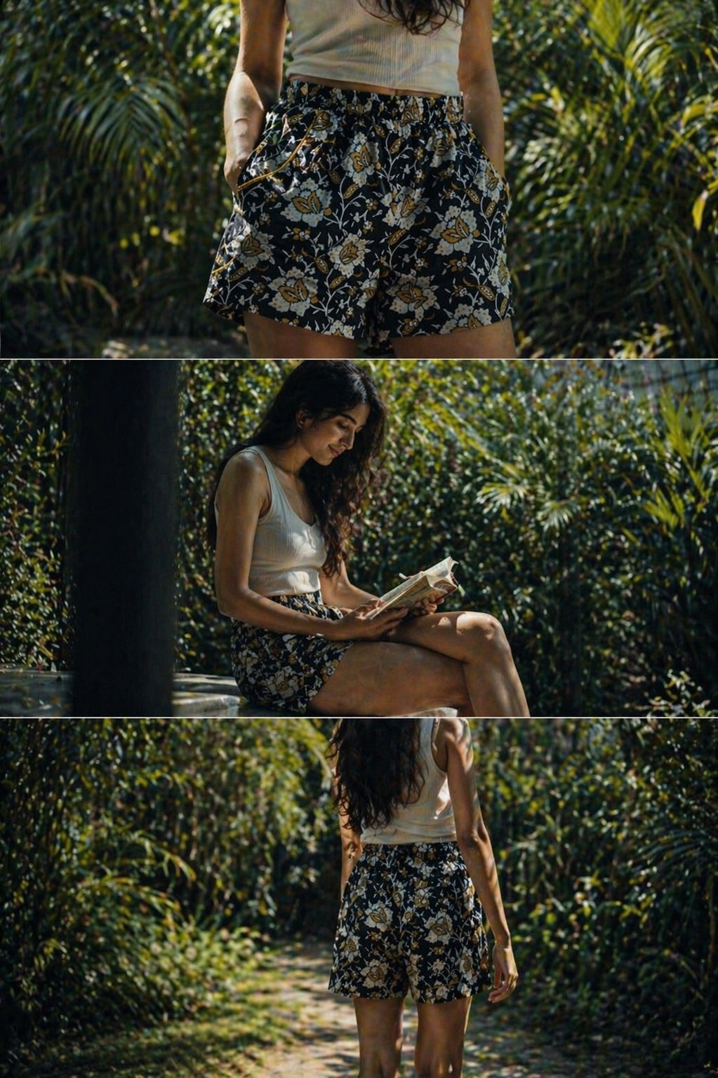 Sunlit Garden  handblock  Print  cotton shorts