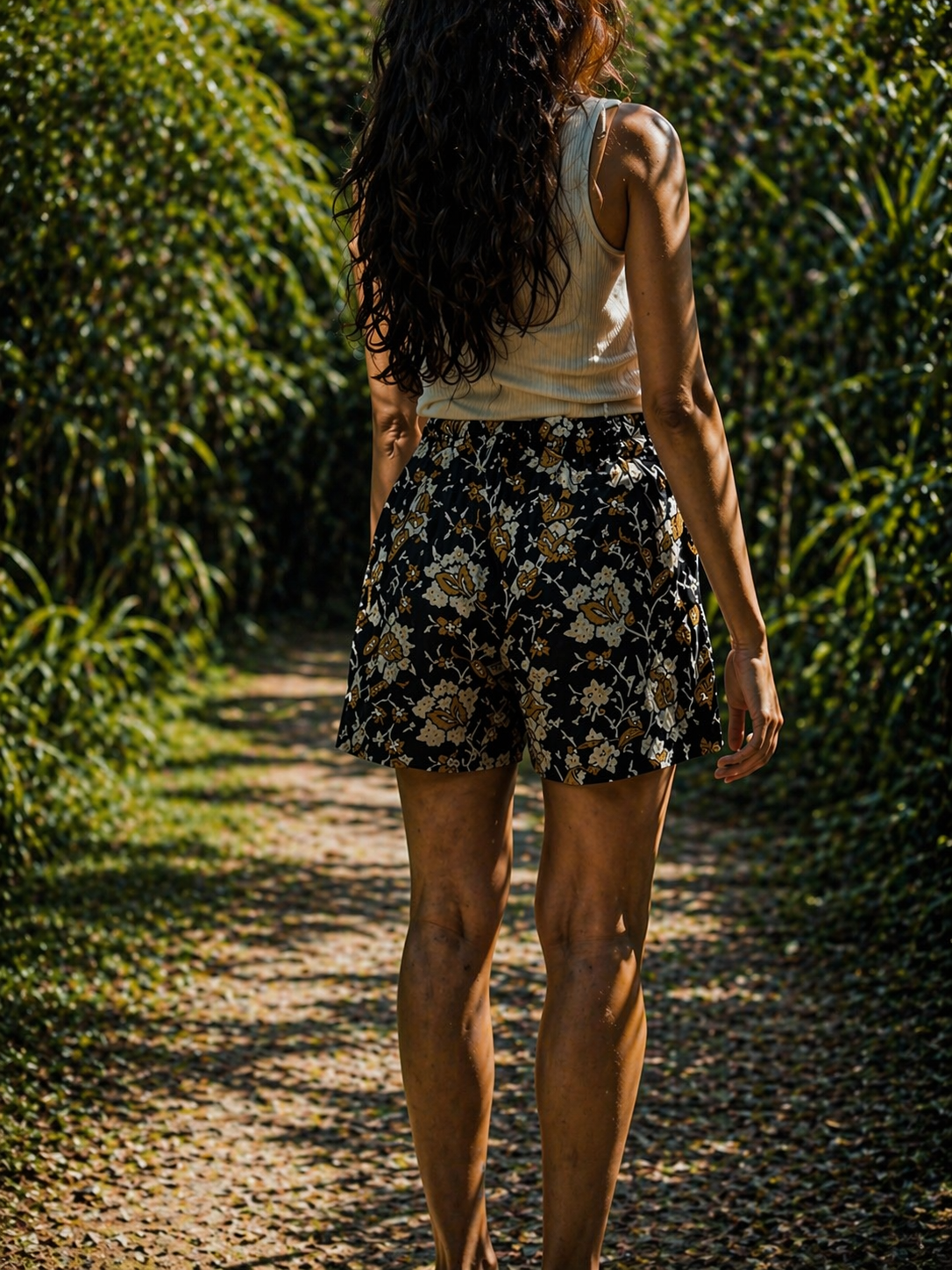 Sunlit Garden  handblock  Print  cotton shorts