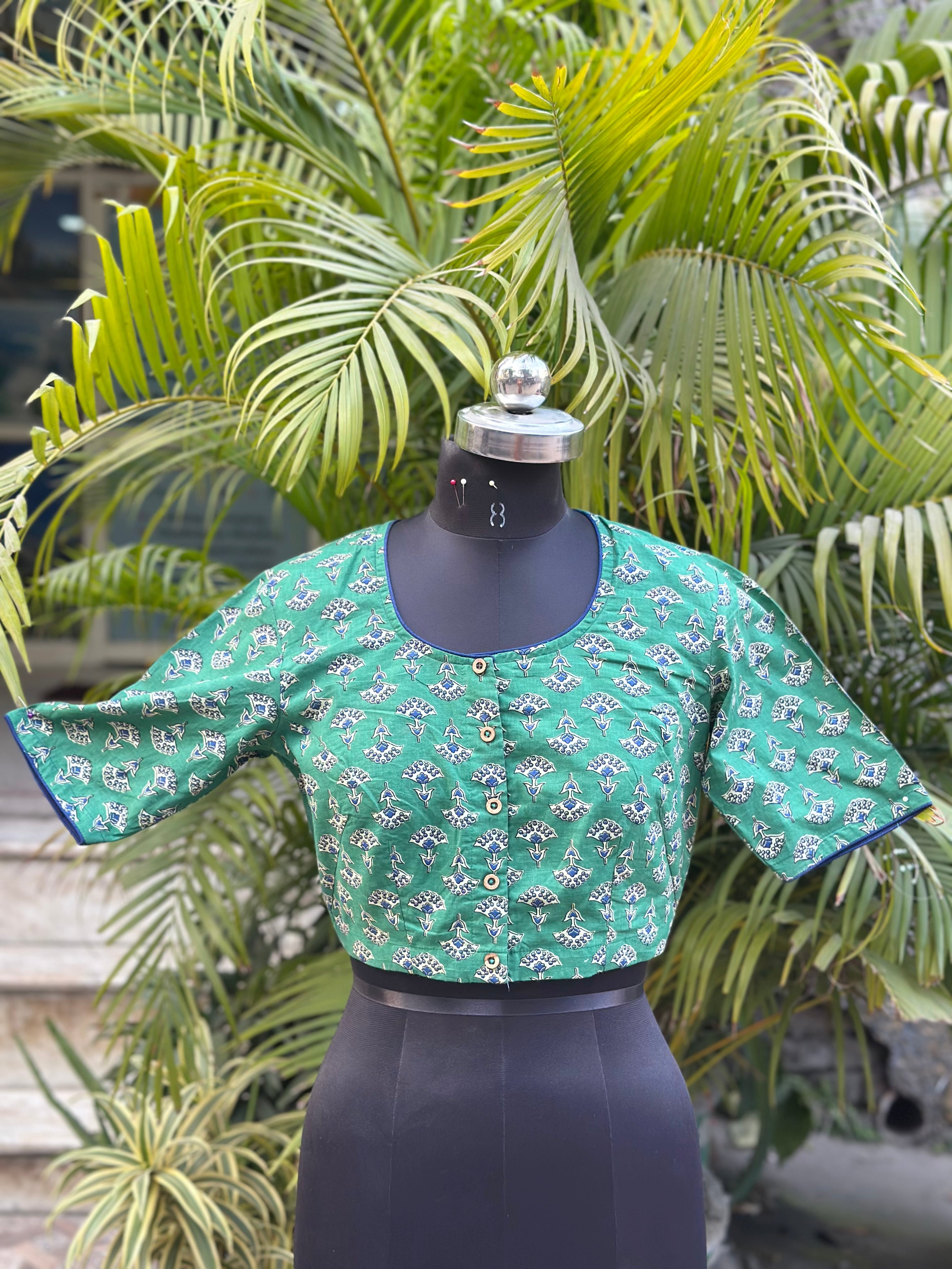 Fiza- Green Bagru Handblock Print Cotton Blouse