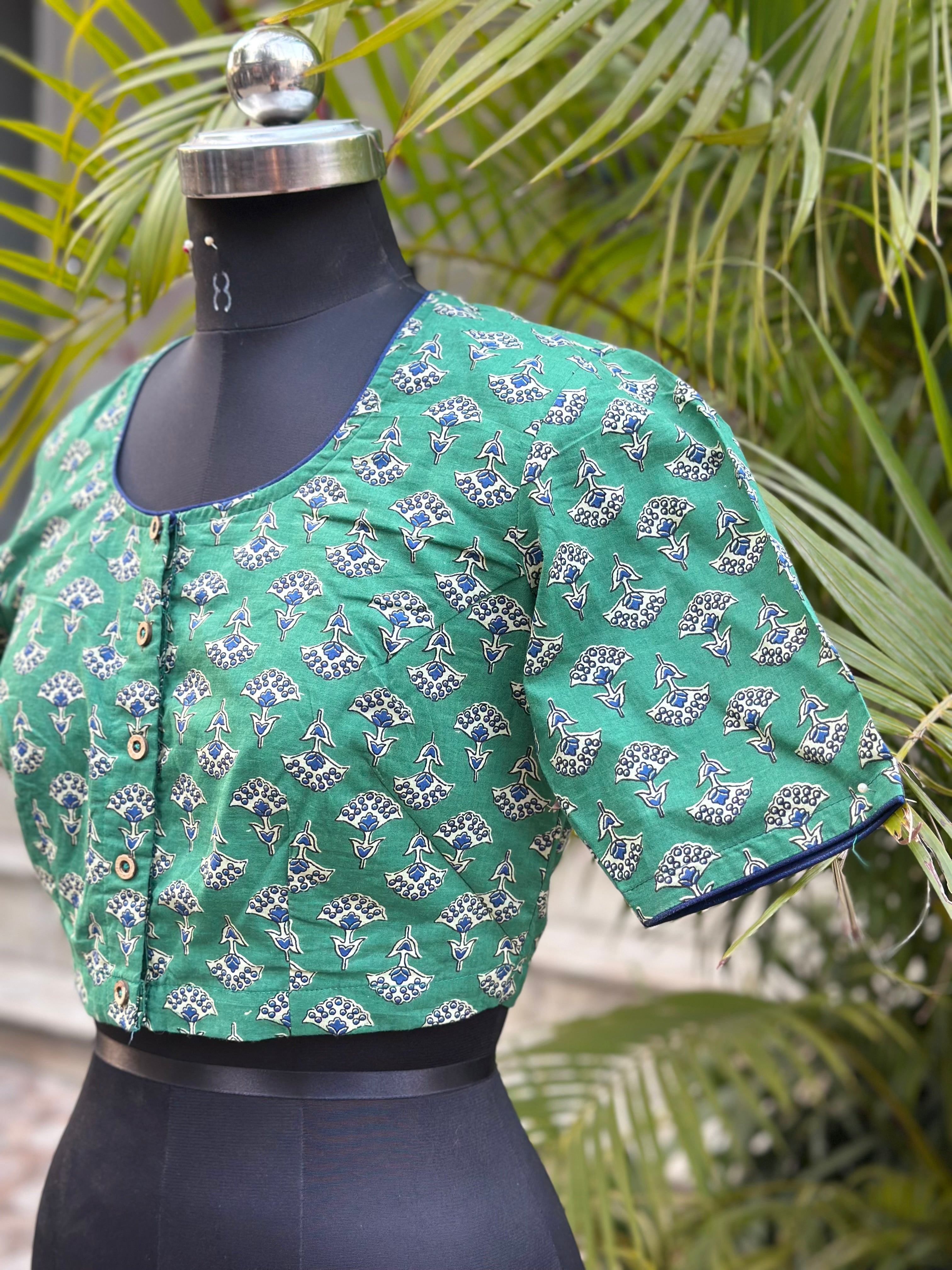 Green Bagru Handblock Print Cotton Blouse