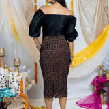 Black Ajrakh Handblock Printed Off Shoulder Silk Dress