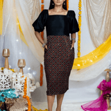 Black Ajrakh Handblock Printed Off Shoulder Silk Dress