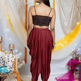 Maroon Ajrakh Handblock Print Modal Silk Dhoti Set