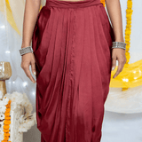 Maroon Ajrakh Handblock Print Modal Silk Dhoti Set