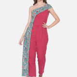 Red & Green Sanganeri Handblock Printed Overlap  Cotton Jumpsuit