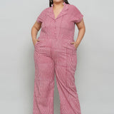 Pink Dabu Stripe Handblock Cotton Jumpsuit