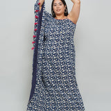 Indigo Handblock printed One Shoulder Kaftan Maxi Dress