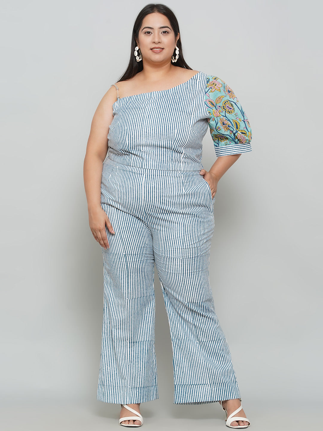 Blue Stripe Sanganeri Sleeves Co-ord