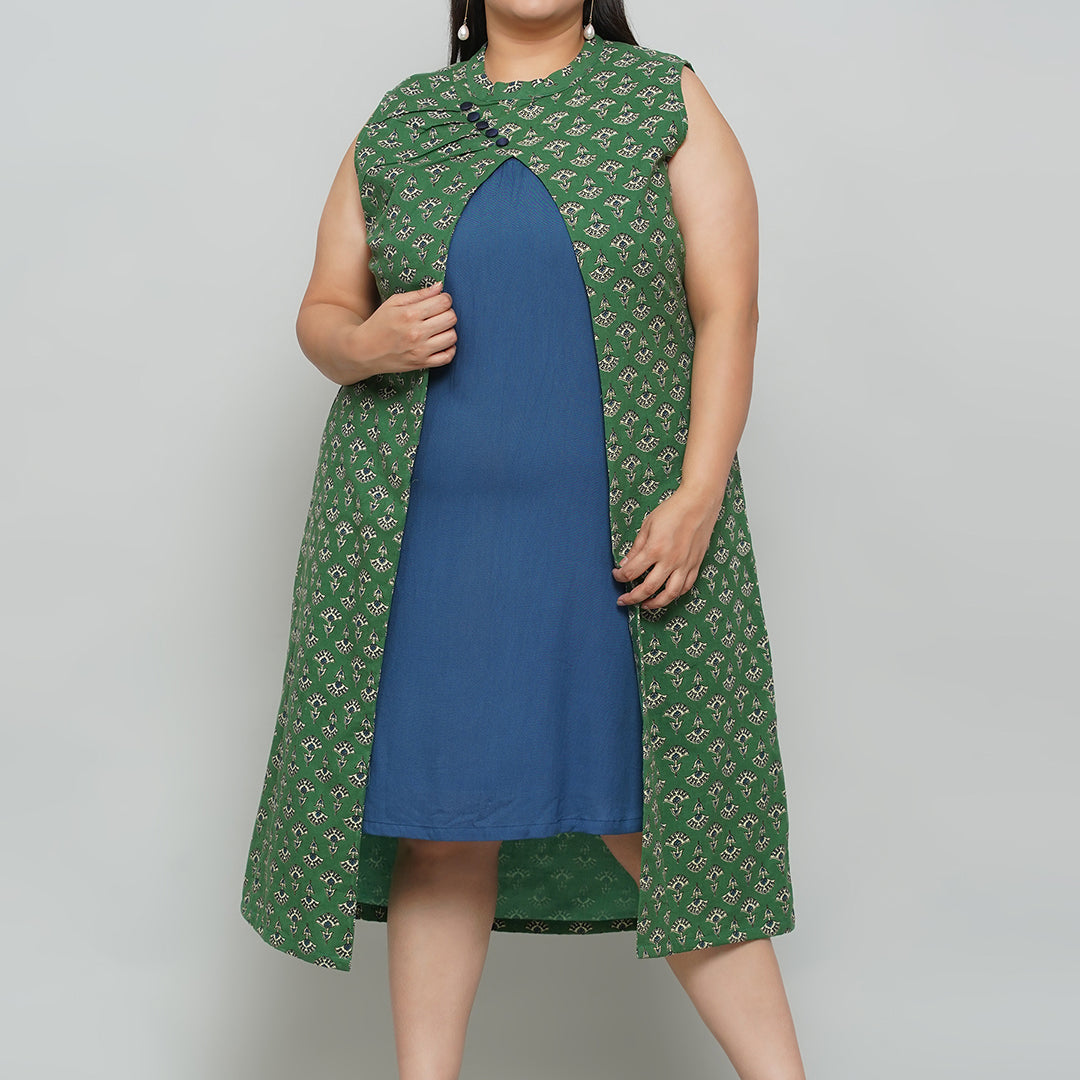 Green Bagru Handblock Printed 2 Piece Cotton Dress Set