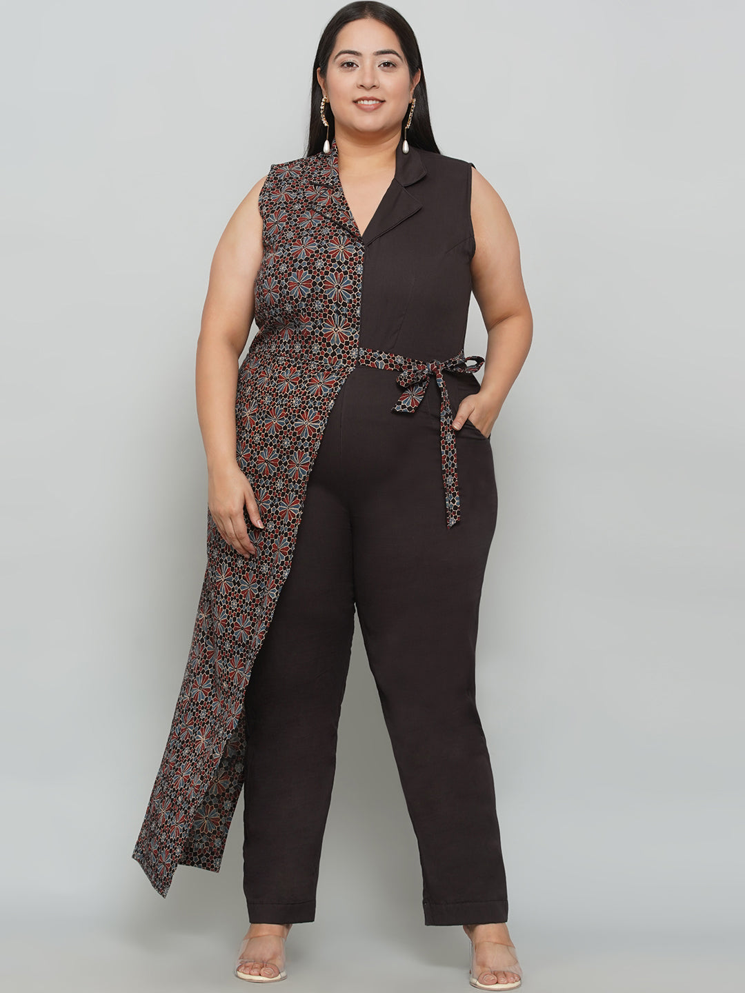 Ajrakh Handblock Printed Overlap Style Cotton Jumpsuit