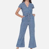 Indigo Handblock Printed Stripe Cotton Jumpsuit