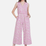 Pink Sanganeri Handblock Printed Cotton Jumpsuit