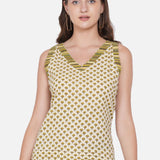 Olive Bagru Handblock Printed Cotton Top